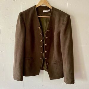 Khaki Gold Buttoned Women's Blazer